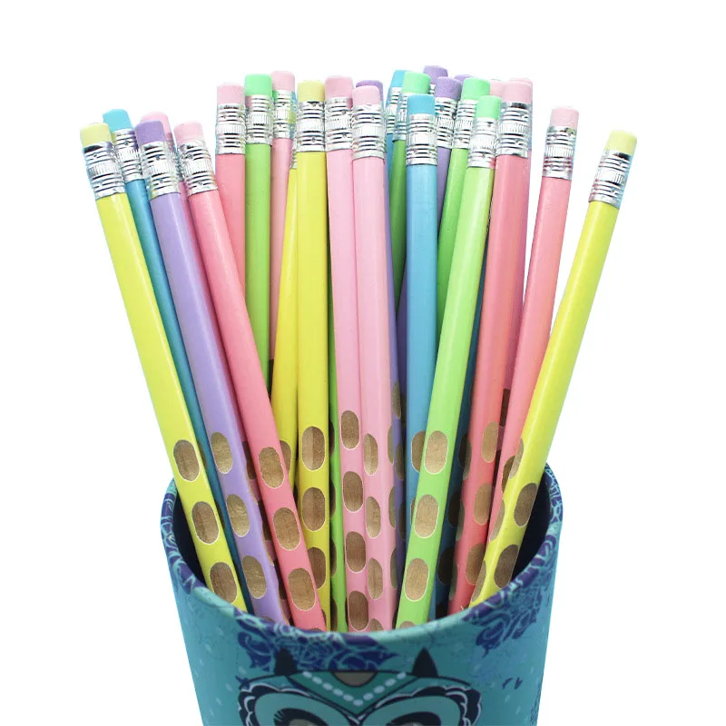 Wholesale High Quality Cute Cartoon Solid Color Pencils HB Triangle Wood Carving Holed Pencil with Eraser