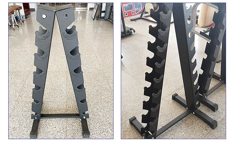 Custom Logo Printed Triangle Dumbbell Set Rack Gym Hex Dumbbells Rack 6 Tier Dumbbells Rack Stand