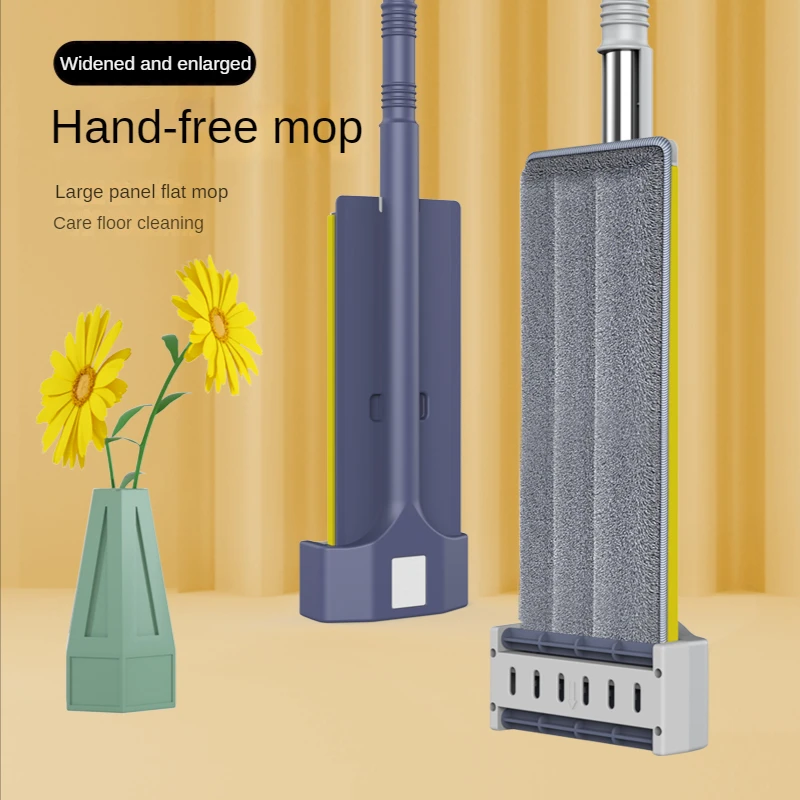 High Quality Wooden Floor Cleaning Stainless Steel Pole 42cm Extra Mop Long Handle Microfiber Hand Free Wash Flat Mop