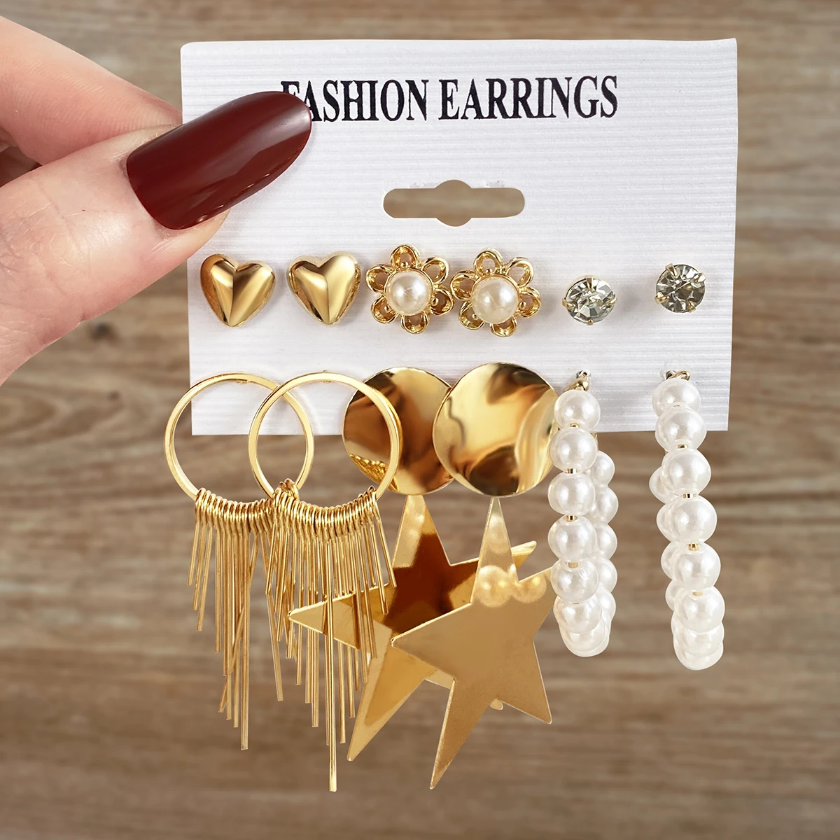 Hot Sale Trendy Gold Star Hoop Earrings Set For Women Jewelry Party Gift Geometric Pearl Circle Drop oil Stud Earrings Set