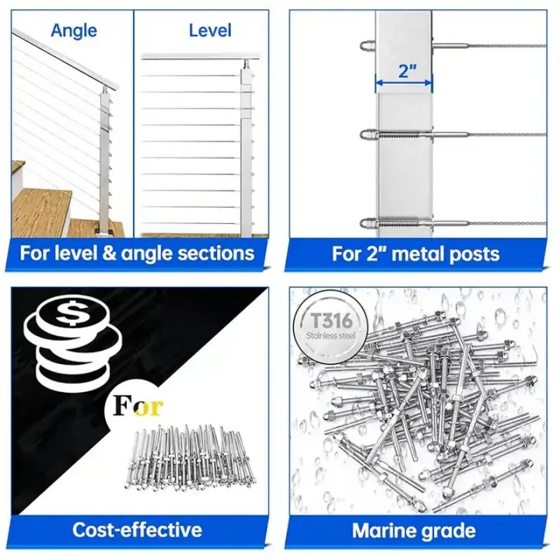 Stainless Steel Swage Threaded Stud Tension End Fitting Terminal for cable railing