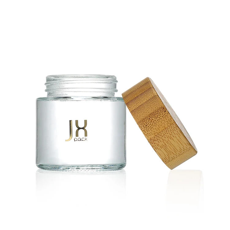 High end 1 2 3 4 oz empty round shape spice storage childproof food container clear honey glass jar with wooden lid