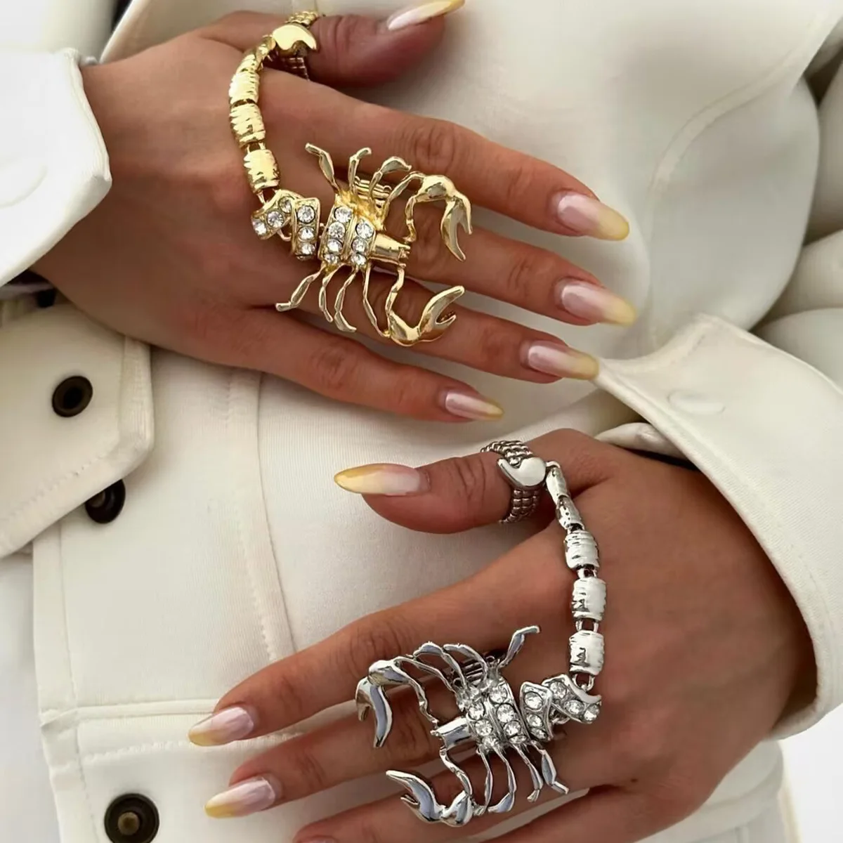 Halloween exaggerated diamond scorpion chain ring hot girl punk style geometric trendy ring for women