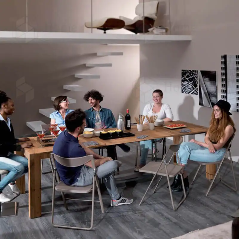 Nordic Furniture Extendable Wooden Invisible Dining Room Table Chair Set Rectangular Folding Space Saving Dining Table