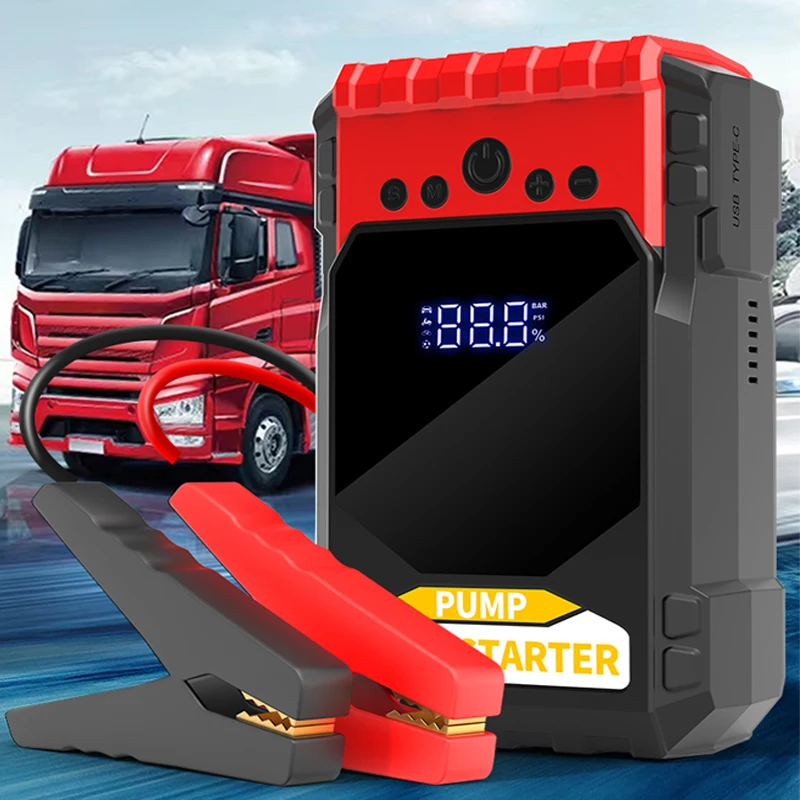 Car Jump Starter Air Pump Portable Air Compressor Multi-function Tire Inflator Auto Portable Battery Starter With EVA Bag