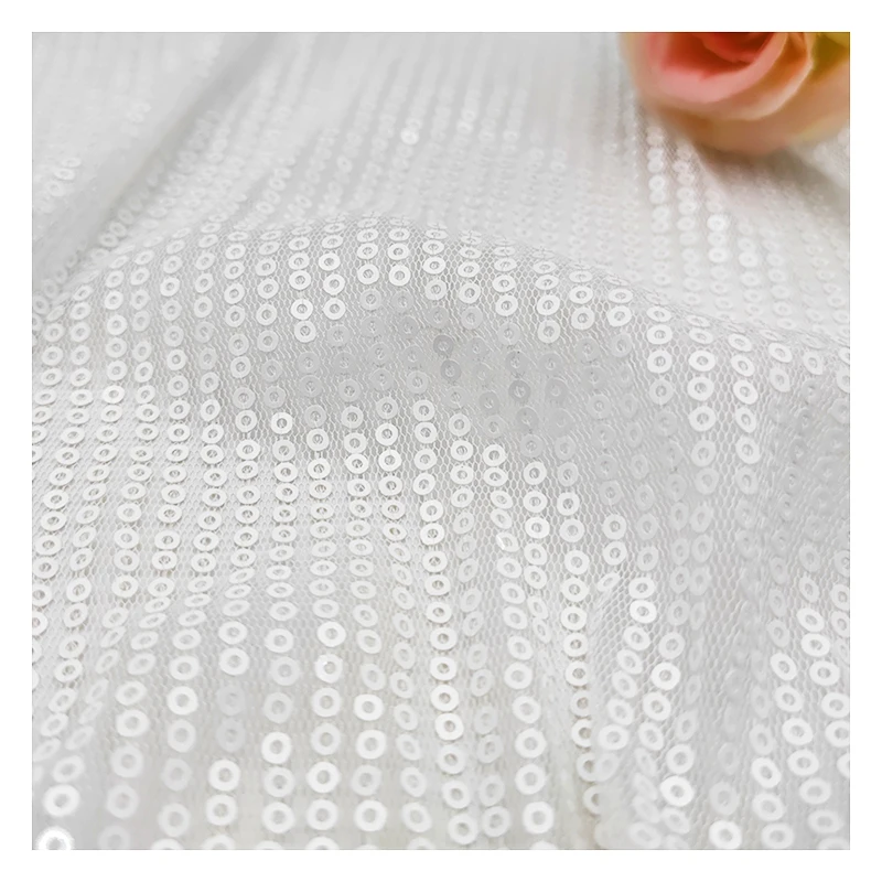 3mm Silver Sequin Mesh Fabric for Fashion Dress