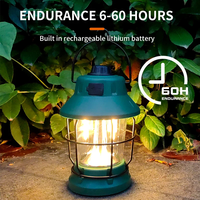 Portable Tent Vintage Lamp USB Rechargeable Water Proof Retro Outdoor LED Camping Light Lantern