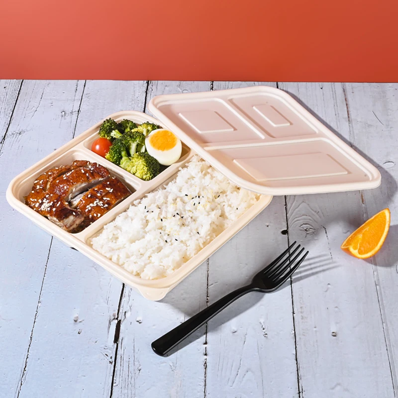 Biodegradable Eco Friendly Food Grade 3 Compartment Disposable Meal Corn Starch Lunch Box Container With Custom Logo