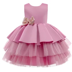 Factory Direct Sale Girl Princess Backless Dress  Kids girls sleeveless Evening Gown bow Party Wedding Dresses