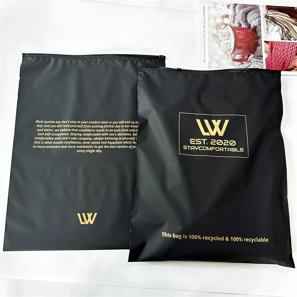 Biodegradable Black Frosted Zip Lock Bags Custom Printed CPE Clothing Package Plastic Bag With Logo Apparel Zipper Bag