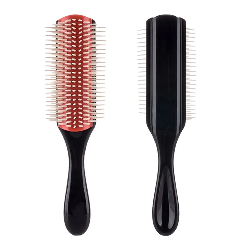 custom logo professional plastic nylon 9 Row bristle detangling hair brush private label denman hair brush for women