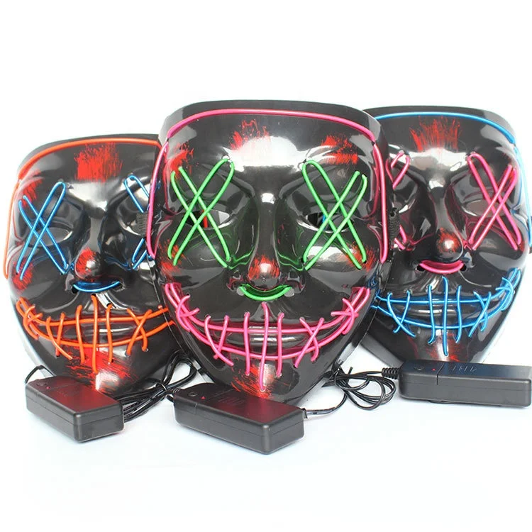 
two color way Halloween decoration light up DJ party neon glowing el wire rave LED party mask Halloween 