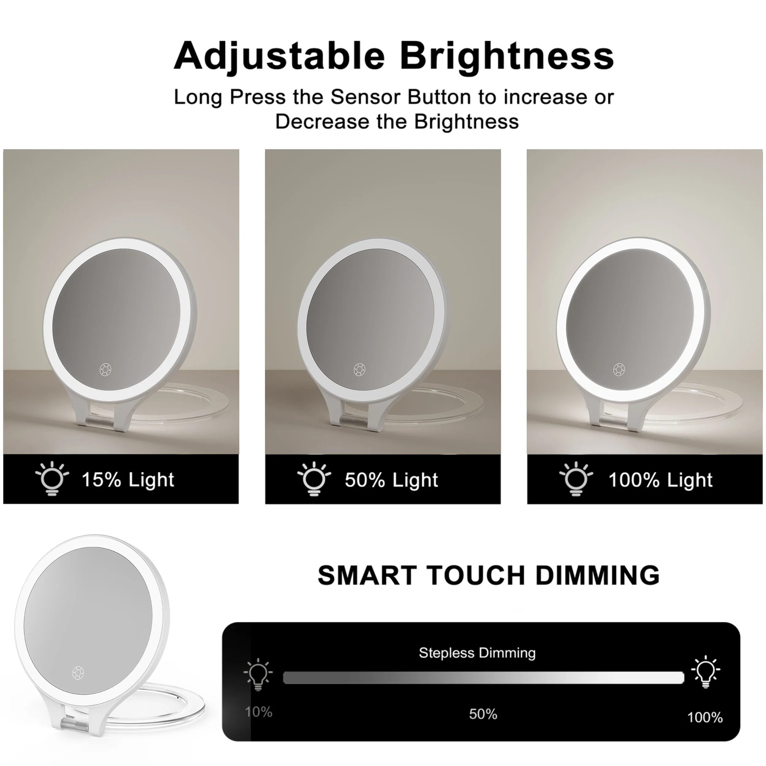 Round Double Side Round Manufacturers Portable Makeup Mirror With Led Light Folding Travel Folding Cosmetic Mirror