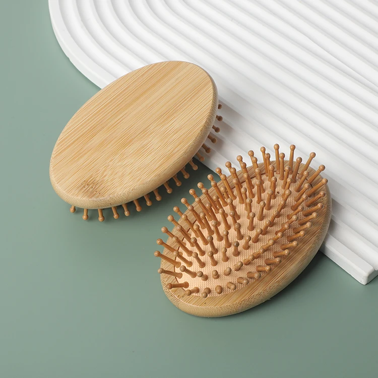 Custom Logo Mini Hair Brush Wood Natural Paddle Scalp Massage Comb Reusable Bamboo Hair Brush for home and salon