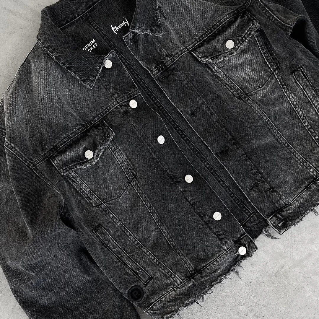Custom Men Women Vintage Black Washed  Frayed Hem Acid Wash Plain Oversized Baggy Denim Jacket Cropped Denim Jacket Unisex