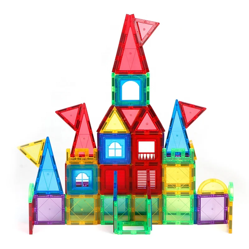 Low MOQ quality plastic building blocks magnetic toys 100 120 pcs set strong magnet tiles for kids