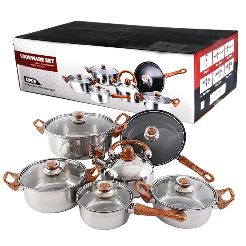 12 pcs Nonstick Muti-function Triply Stainless Steel Cooking Pot Set Cookware Sets