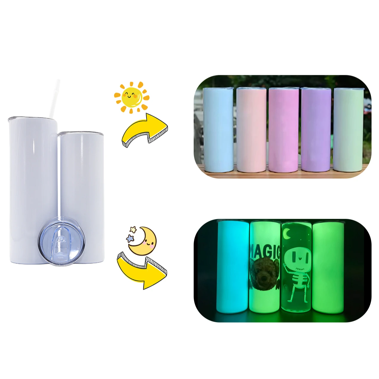 USA warehouse 20oz UV changing straight skinny tumblers stainless steel sublimation blank color change under the sun tumbler