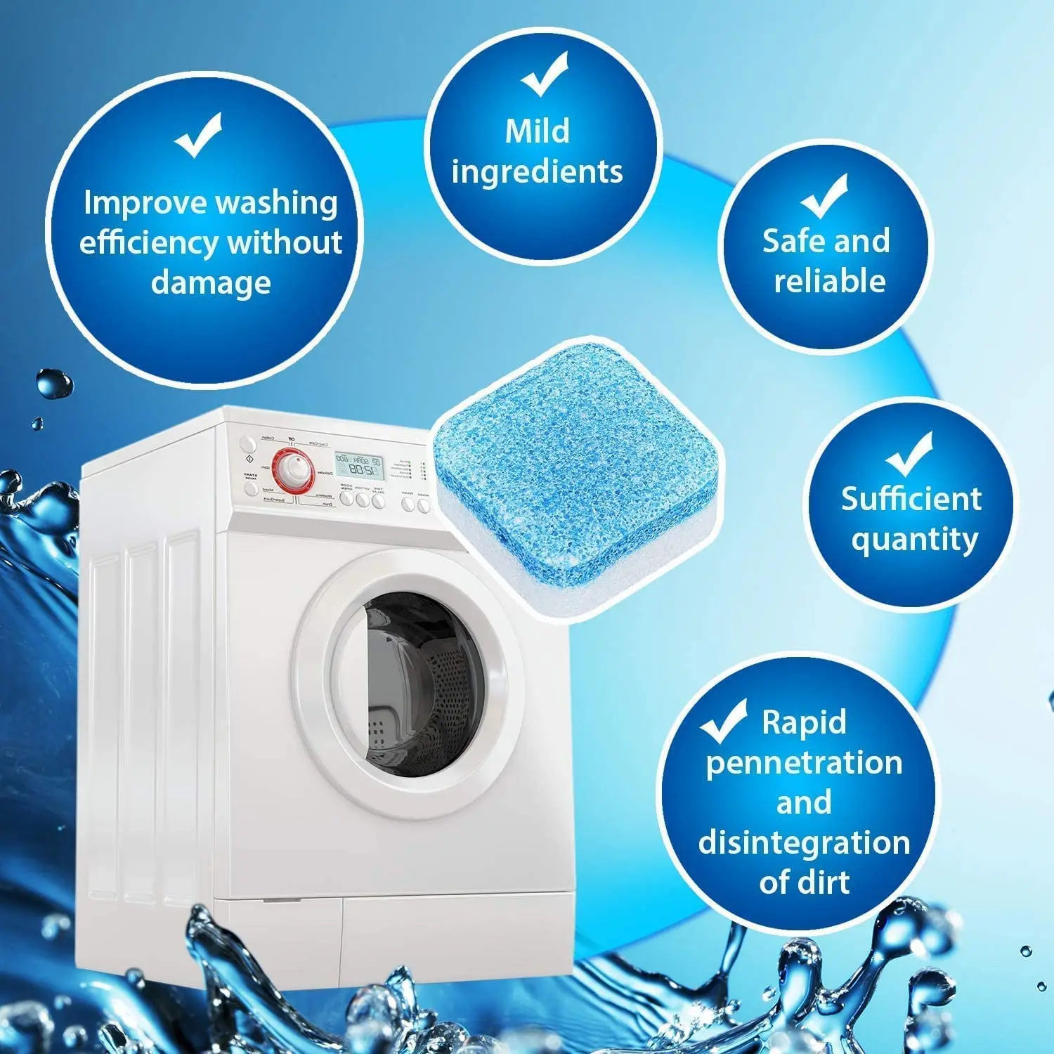 Washing machine detergent cleaner 12 pcs deep cleaning tablets for front loader & top load washer clean laundry tub seal