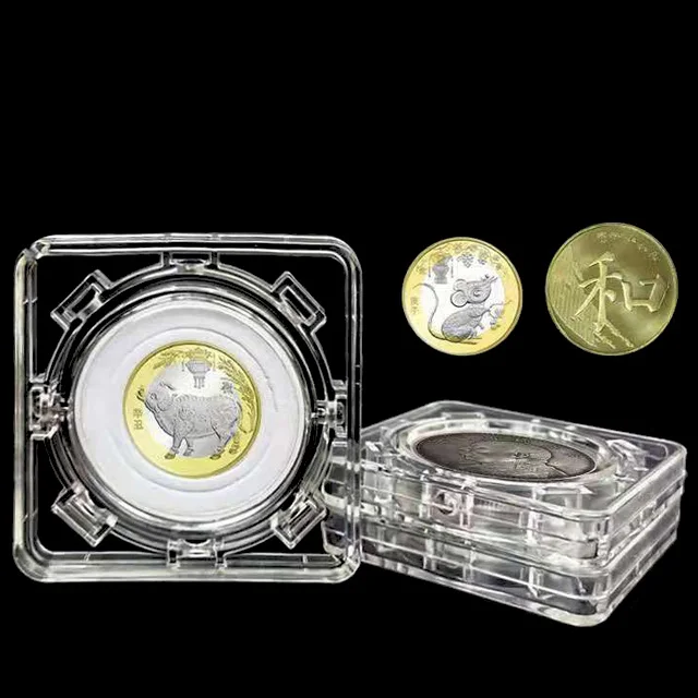 Rotatable Clear Plastic Coin Capsule Spinning Coin Holder Capsules Souvenir Coin Case