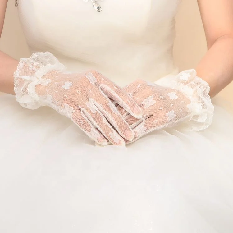 
Bridal Lace Red White Wedding Bride Wedding Gloves Butterfly Embroidery Gloves Wholesale 