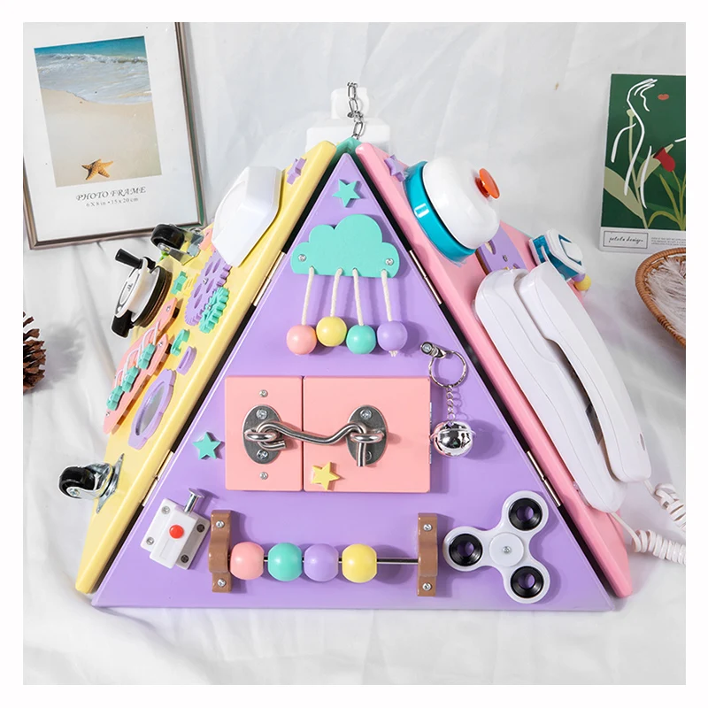 Multifunctional Pyramid Busy House Funny Felt Busy Montessori DIY Handmade Toy Earlier Educational Child Wooden Toy