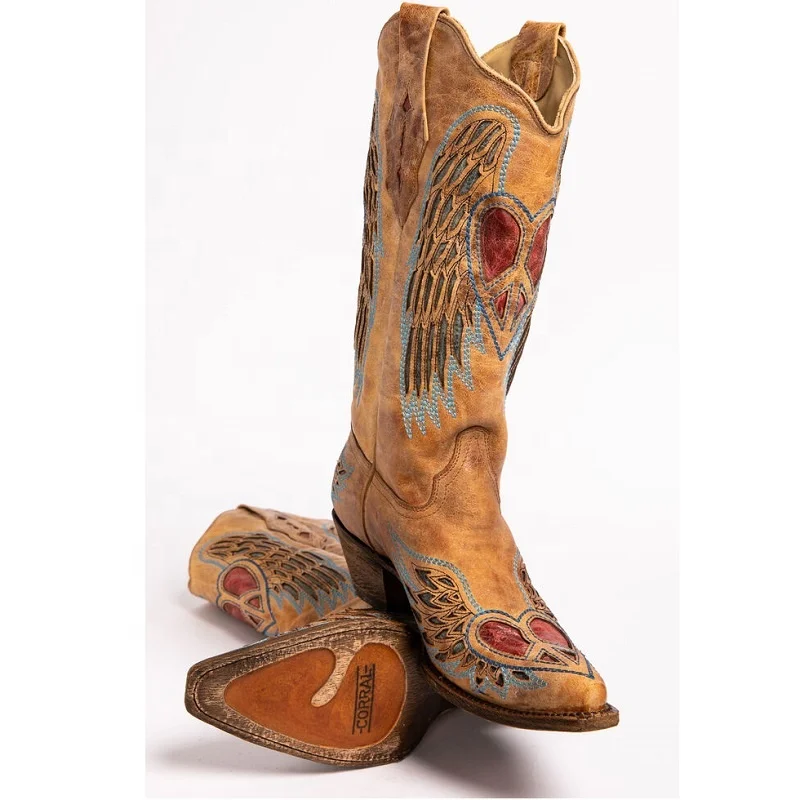
Cowinner Woman Inlay Embroidered Cowgirl Boot Embroidery Inlay Leather Boots Snip Toe 