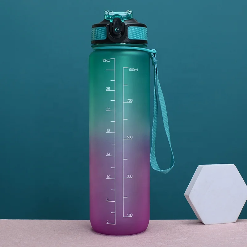 Amazon Gradient large capacity Space Sport Sippy Cup plastic with printed scale outdoor shake portable gym water bottle