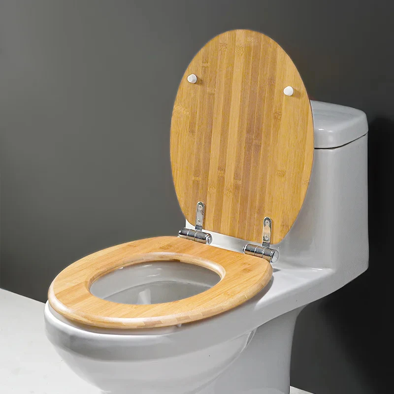 Wooden Toilet Seat Oval Molded With Stainless Steel Hinges Easy To Clean Anti-pinch Soft Close Wood Toilet lid For Bathroom
