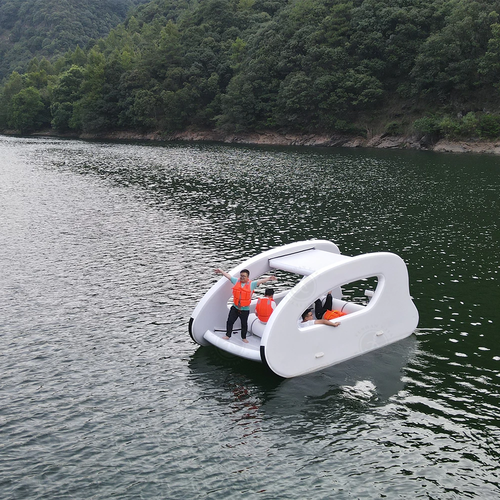 Luxury Electric Boat 4.5 Floating Pontoon Family Party Boat Catamaran Inflatable with Motor