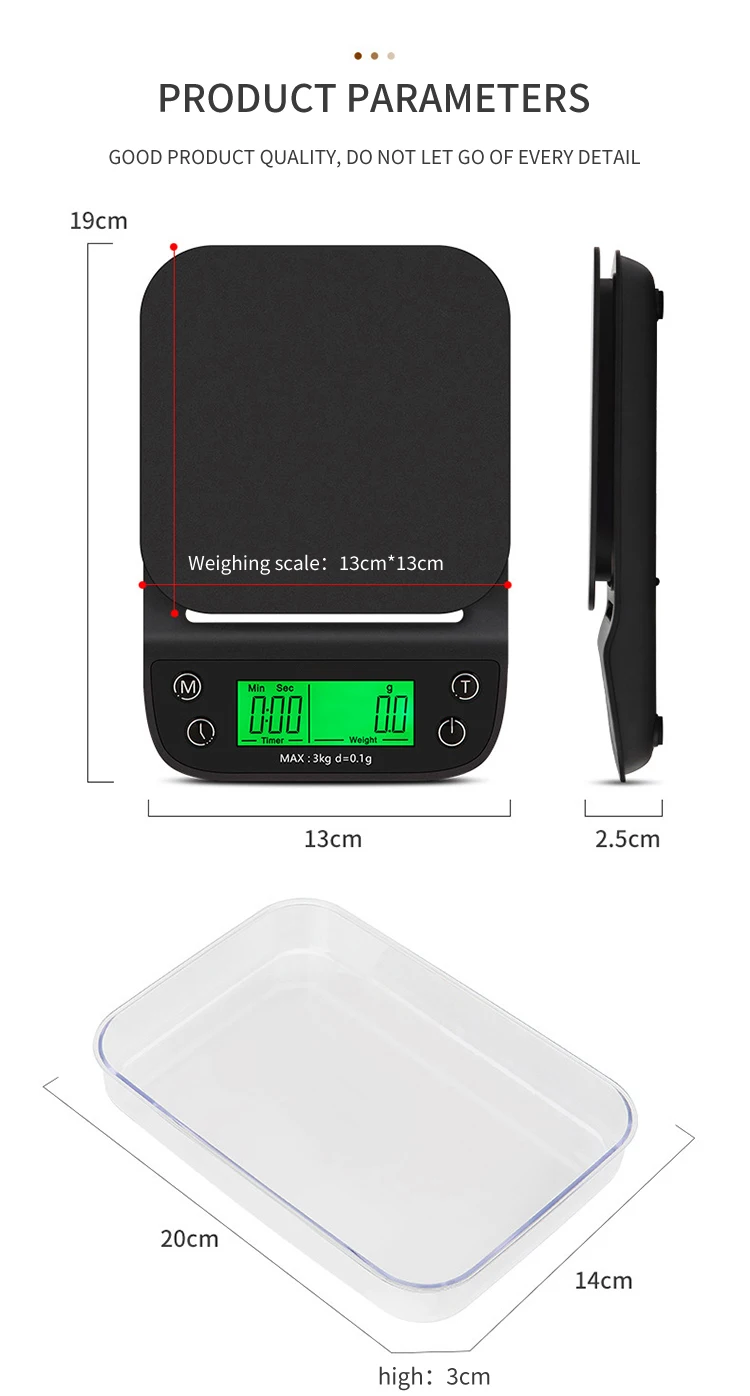 2kg pocket weight greater goods digital food and multifunction kitchen scale coffee scale with timing function