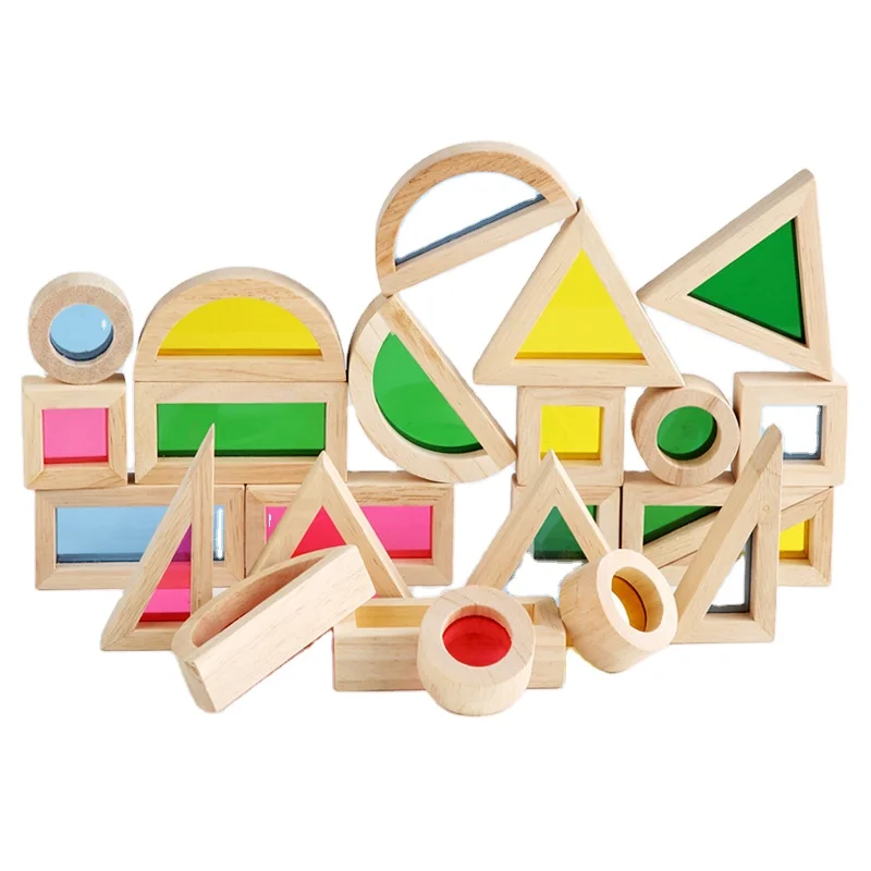 Creative Acrylic Rainbow Educational Children Diy Intelligence Building Wooden Stacking Blocks Creative Colorful Learning Toys