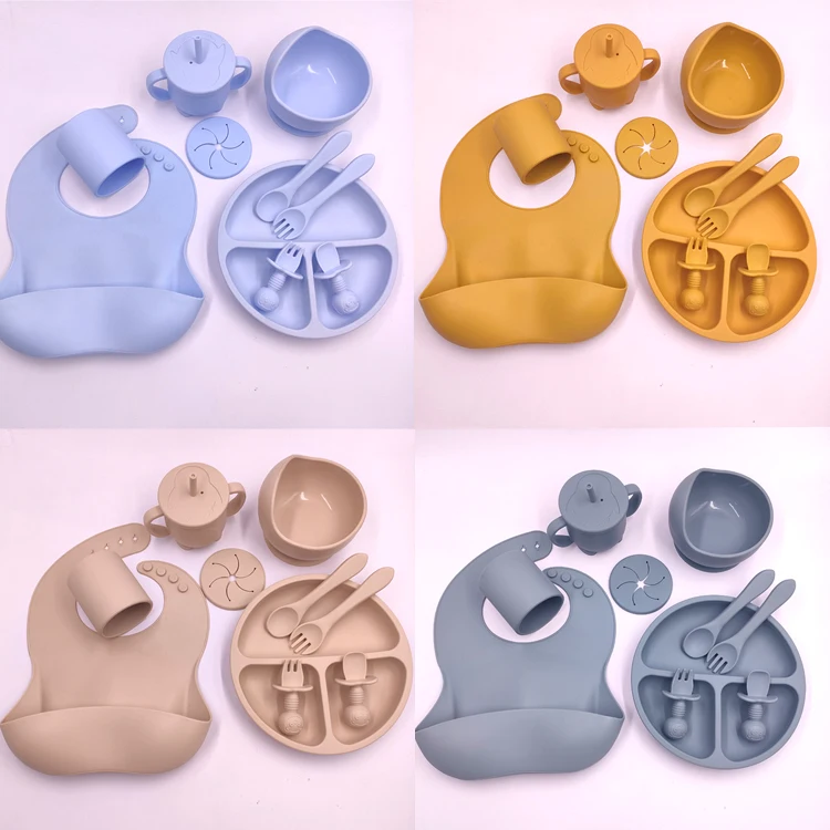 baby supplies food grade silicone bib sippy cup snack cup unbreakable cutlery for baby feeding set