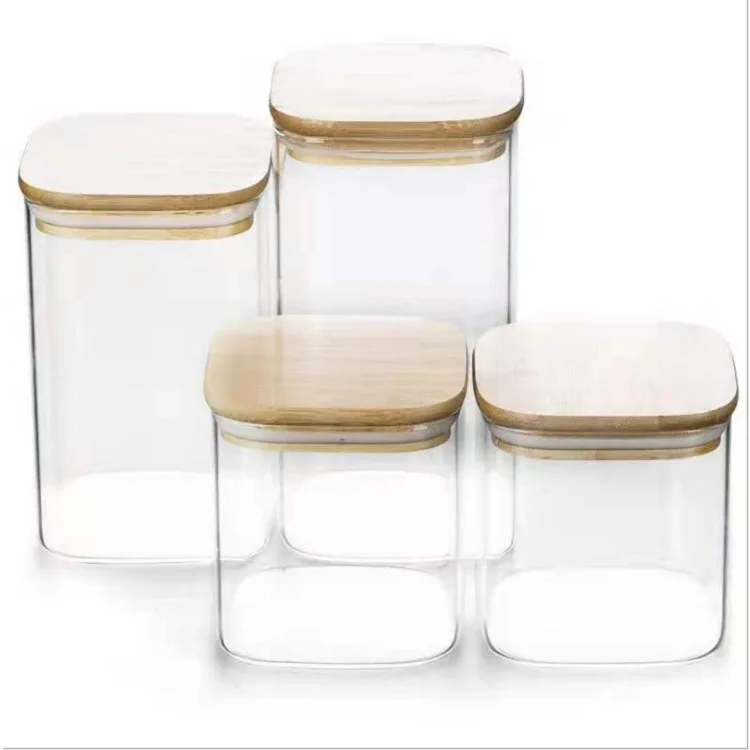 Stackable Sealed Kitchen Canisters Clear Glass Food Storage Jars Containers with Airtight Leakproof Bamboo Lid for Pasta, Nuts