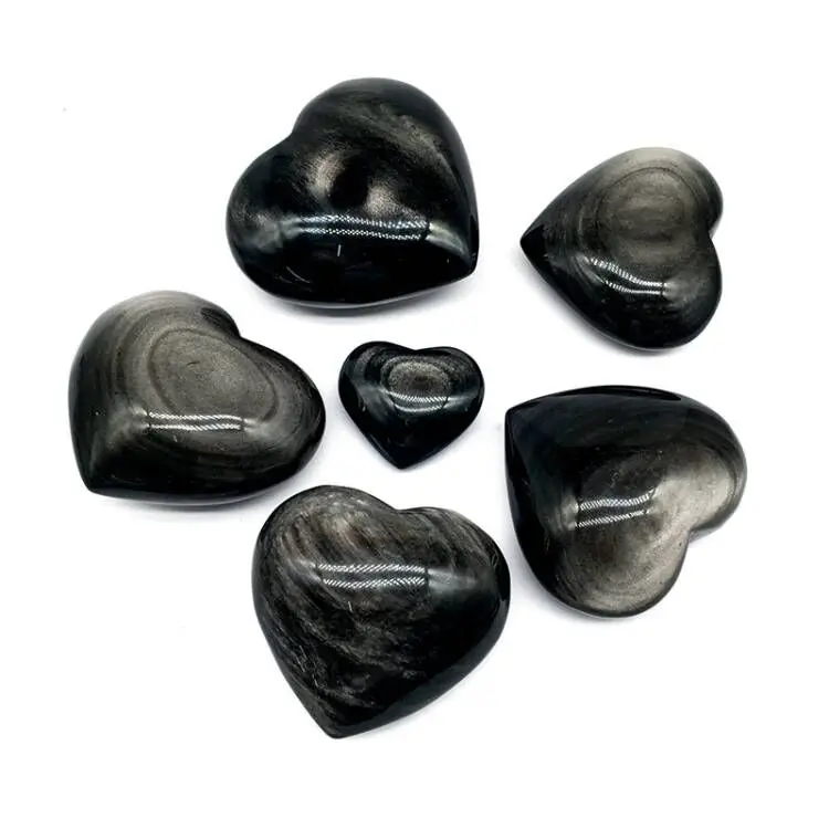 Wholesale Natural Crystal Silver obsidian Hearts Semi-precious Stone Silver obsidian heart  for Decoration