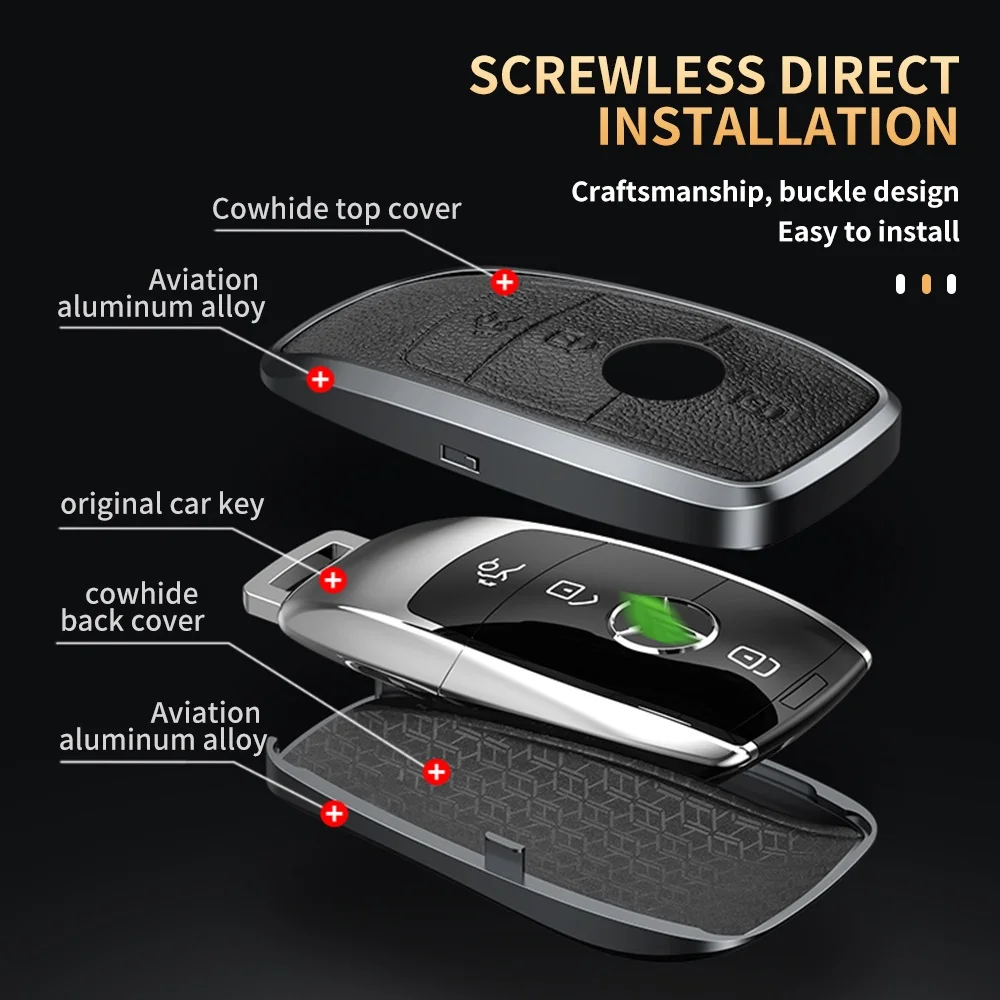 SHANCHI Aluminum Alloy Leather Car Accessories Smart Key Case Shell for Mercedes-Benz W206 W223 C300 S500 Metal Car Key Cover