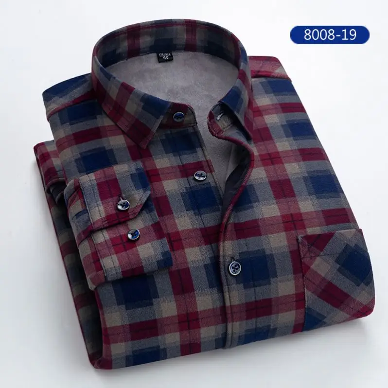 Winter Plus Size Mens Shirts Fleece Flannel Lined Long Sleeve Button Down Shirts