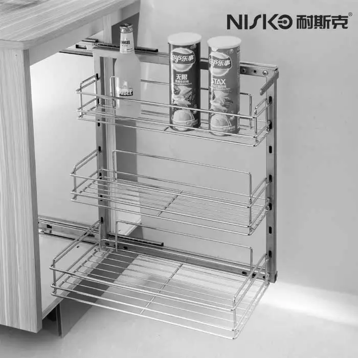 
Kitchen pantry pull out organizer units in cabinet 