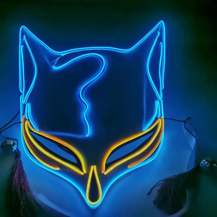 Wholesale Decoration Halloween Mask Light Up Sabito Tanjirou Makomo Demon Slayer Fox Cat Mask Led Party Mask Comic Cosplay
