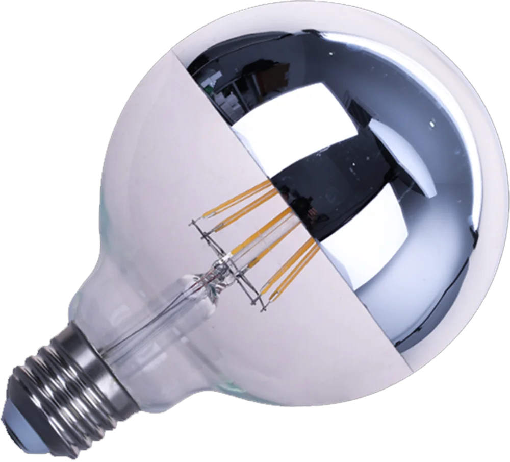 Half chrome G80 led globe bulb 6w sliver top filament lamp