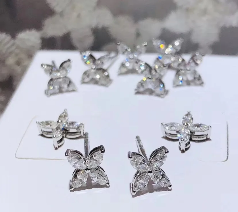 2020 New design women fashion jewelry wedding earring 18k white gold real diamond four leaf clover earring