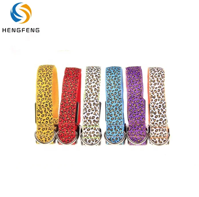 Pet Collar Dog Nylon Night Safety Flashing Glow In The Dark Rechargeable LED Leopard Print Dogs Collars