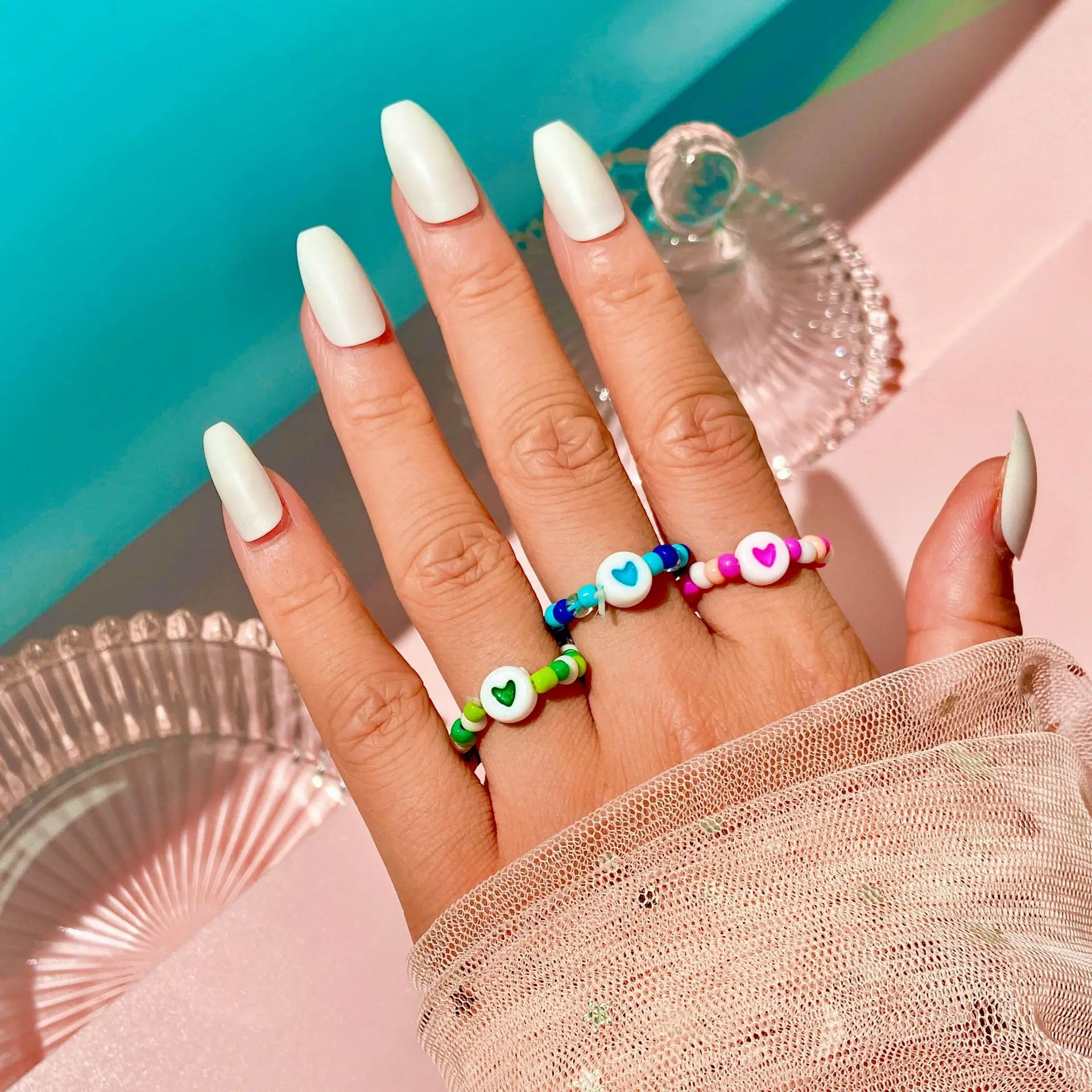 Boho Multicolor Polymer Clay Rings for Women Vintage Ethnic Handmade Imitation Pearl Bead Stack Elastic Ring Femme Jewelry Gift
