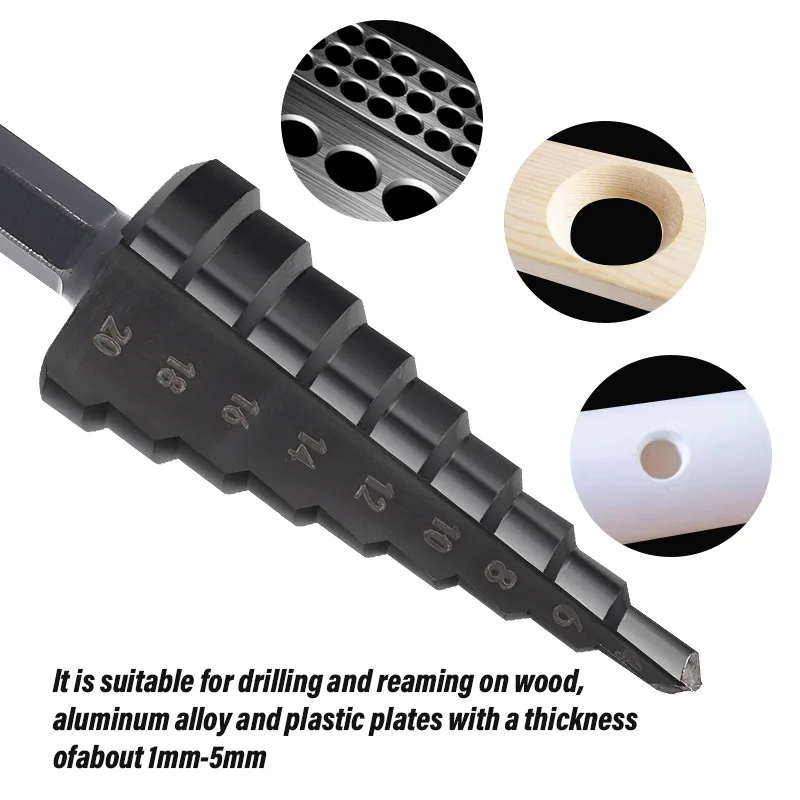 3PCS Quick Change Hex Shank Black Oxide Step Drill Bit Set Drill Bits for Metal Drilling