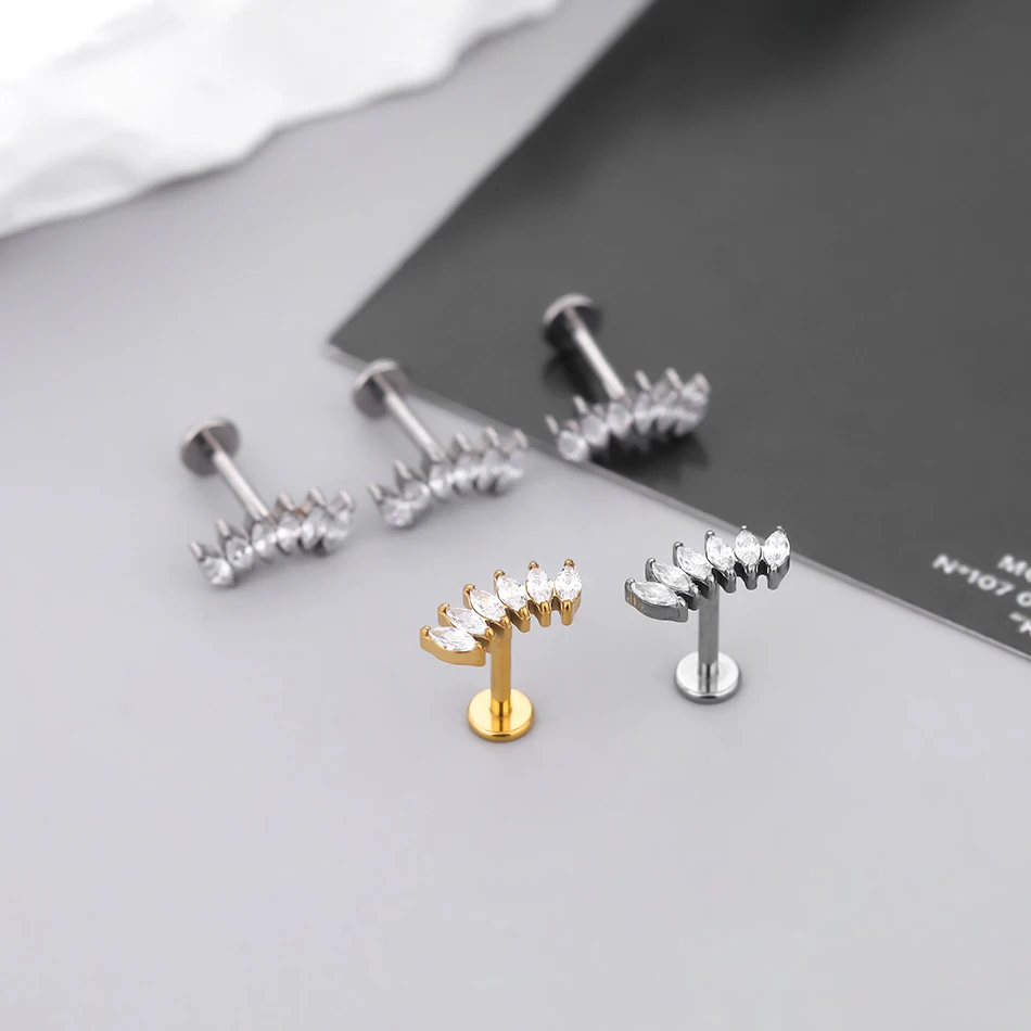 Wholesale Titanium Internal Thread 6 Horseeye Zircon Labret Monroe Lip Piercing Ear Cartilage Helix Tragus Piercing Earring Stud
