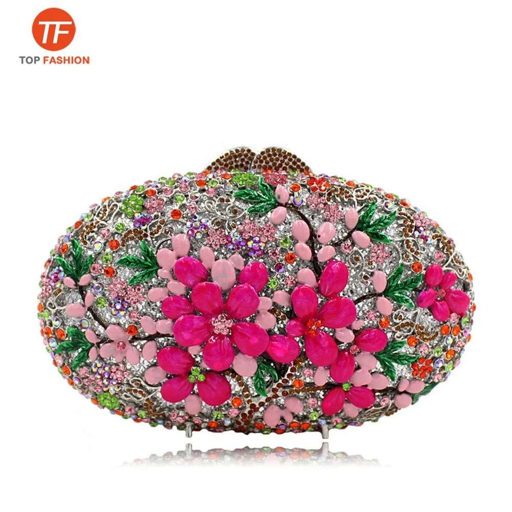 Китайский завод, оптовая продажа, клатч с кристаллами и стразами для официальной вечеринки, Женская вечерняя сумка Minaudere со стразами и эмалью и цветами