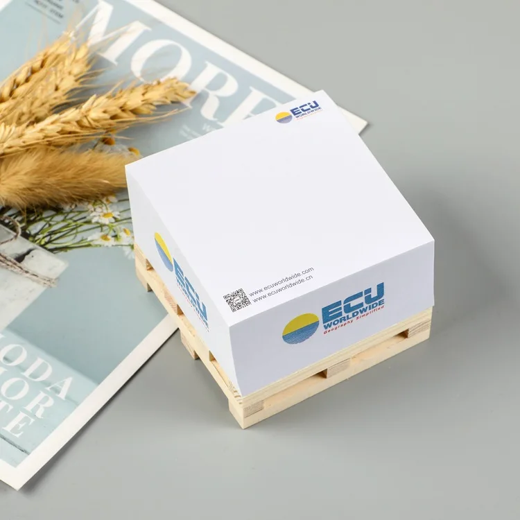 Custom Logo sticky note memo pad Paper Cube Promotional Block with wooden pallet