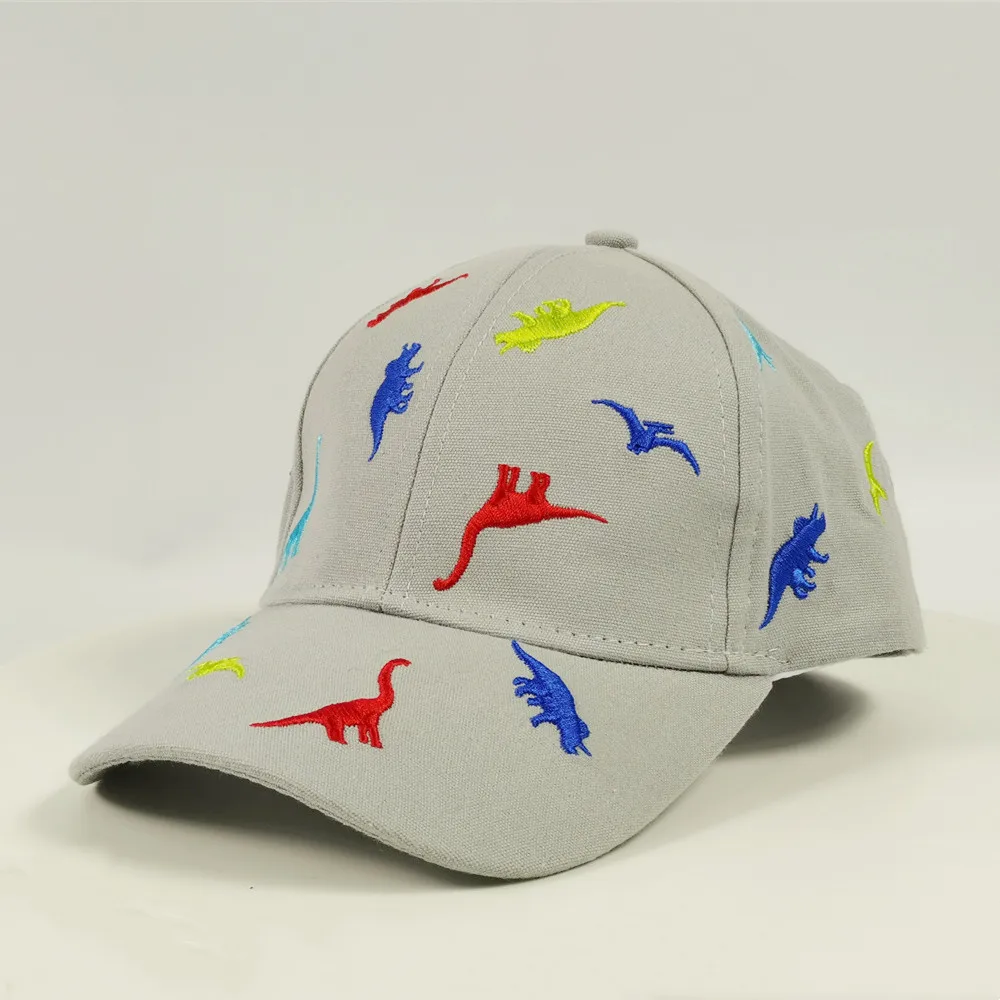 Boys Cool Grey Cotton Canvas Sun Visor with Colorful Dinosaur Embroidery