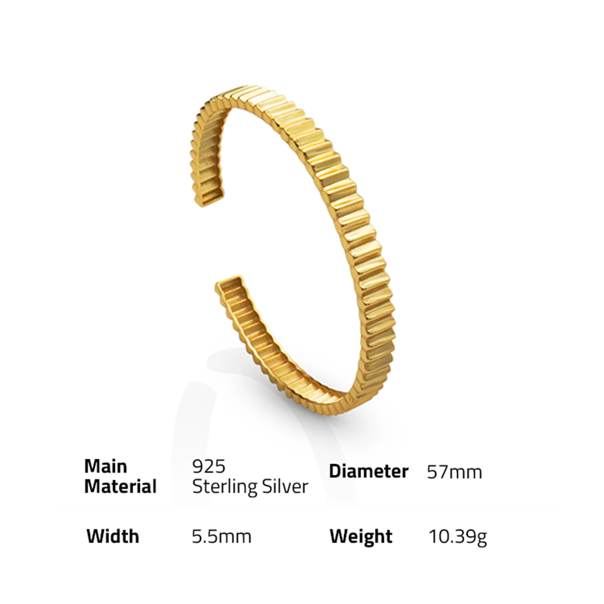 Chris April Fashion 18K Gold Plated 925 Sterling Silver Wheel Gear Design Cuff Bangle Bracelet
