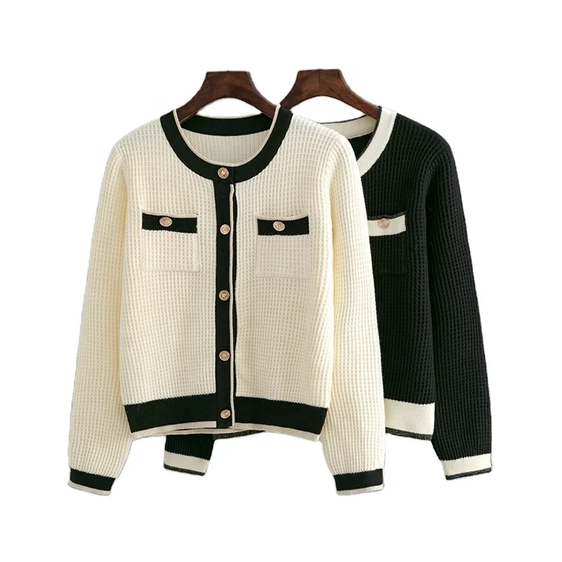 Colored Knitted Cardigan Women Slim Fitting Long Sleeved Sweater Jacket High-end Temperament Short Tops Single Breasted Sweater